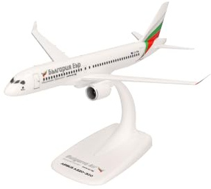 Herpa Snap-Fit flygplansmodell Bulgaria Air Airbus A220-300, miniatyr i skala 1:200, samlarobjekt, modell med ställ, plast