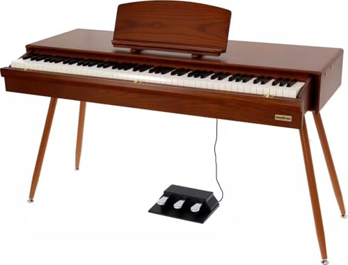 Woodbrass VP20 Piano Numérique Vintage 88 Touches Toucher Lourd à Marteaux Progressifs – Son DSP, Polyphonie 128 Notes, Triple Pédale, Audio & MIDI, USB-MIDI, Clavier Meuble Salon Pianiste