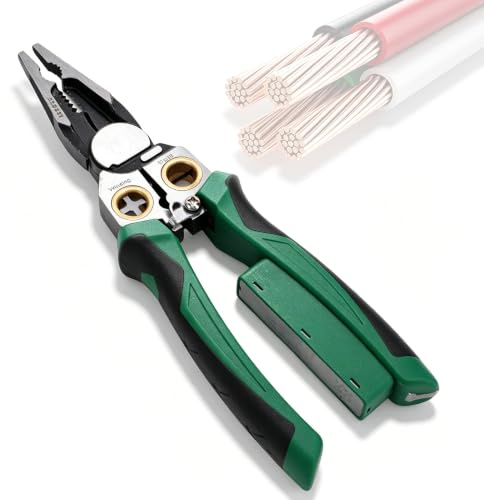 CHEOTIME Pelacables 8 en 1, herramienta pelacables con probador de voltaje Alicates de corte para pelar cables multifuncionales para trabajos eléctricos