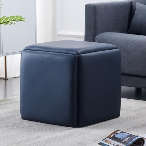 5-in-1 stapelbarer Ottoman-Stuhl, Würfelstuhl, PU-Leder, Fußhocker mit Drehrollen, vielseitiger Sofa-Hocker für Wohnzimmer und Esszimmer, dunkelgrau, quadratische Bank