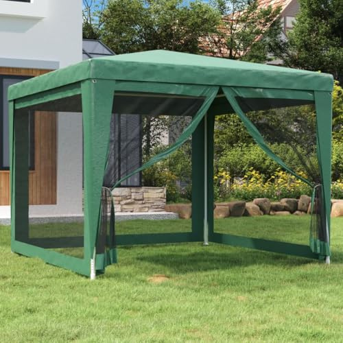Nqyjm Tonnelle de Jardin Extérieur Tente de Fête avec 4 Parois Latérales en Maille Vert 3x3 m PEHD, Pavillon Chapiteau Tente de Réception pour Mariage, Camping, événements Commerciaux