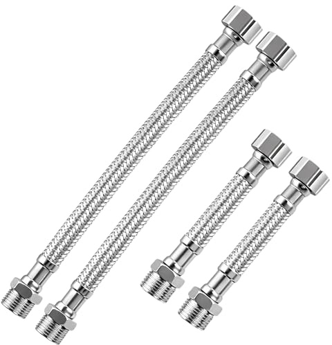 Menibeuty 4 Stück 304 Edelstahl Flexschlauch 3/8 Zoll, Flexibler Panzerschlauch, Wasserhahn Schlauch, Flexschlauch Armaturenschlauch Verlängerung Armaturenschlauch für Wasserhahn Bad WC(20cm/10cm)