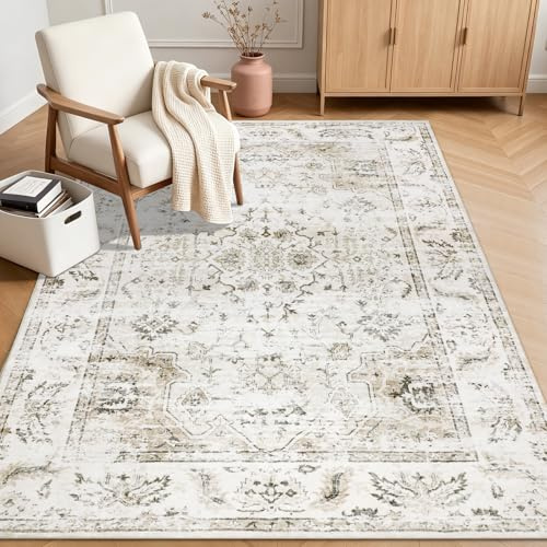 Homcomodar Alfombra para salón, 120 x 170 cm, de pelo corto, para dormitorio, lavable, vintage, para salón, dormitorio