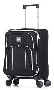 Skylark Carry-on 20 Lightweight Soft Expandable Suitcase, Hand Luggage 4 Wheels & Combination Lock, 55x35x20cm | Accepted All Airlines easyjet, RyanAir, British Airways (Black, 36 litres)