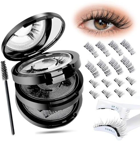 LATRAT Magnetiskt ögonfransset, 4 par magnetiska ögonfransar naturligt utseende med applikator, återanvändbara utan lim och eyeliner, starka magneter, vattentäta