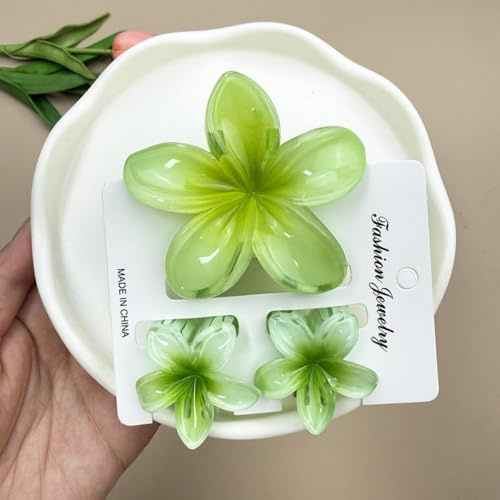 3 Stück Blumen Haarklammer, Blumen Haarspangen Für Frauen, Hawaiianische Blumenhaarklammer, Rutschfest Blumenspangen Haare, Haarspange Blume, Haarstyling Zubehör Für Dickes, Dünnes Haar, Grün