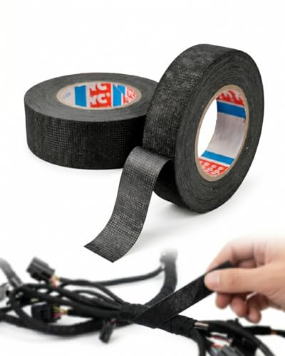 DLPRK 2 Unidades Cinta de Tela Adhesiva Negra 25mm x 15m Autoadhesiva para Cables, Cinta Aislante de Tela para Automóvil, Moto y Electricidad
