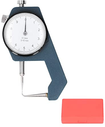 Spessimetro a quadrante con punta curva, strumento di misura dello spessore senza fili, range 0–10 mm, risoluzione 0,1 mm, indicatore a quadrante rotondo per carta, film, pelle,