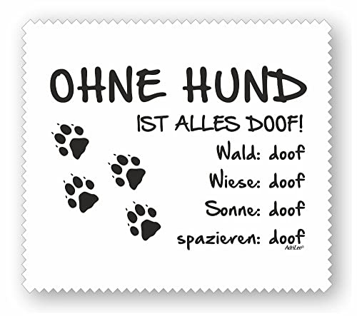 AdriLeo Brillenputztuch Displaytuch - Ohne Hund ist Alles doof! - 15x17cm - Microfaser weiß Pfoten Tatzen