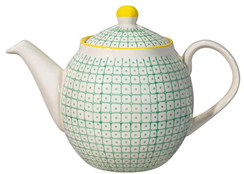 Bloomingville Teekanne Carla – Retro Keramik-Teekanne 1,2 L – mit integriertem Sieb vor der Tülle – handgestempelt – Vintage-Stil, grün – spülmaschinen- & mikrowellengeeignet