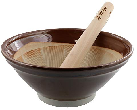 Zen Table Japan Traditionelles Mörser- und Stößel-Set (Suribachi und Surikogi), groß, 21,8 cm, hergestellt in Japan