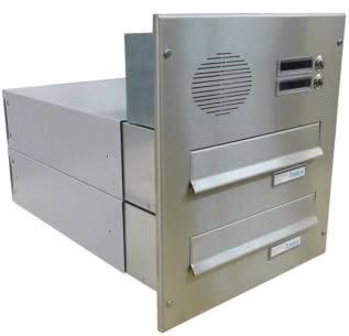B-042 Cassetta postale 2 posti passante a muro in acciaio inox con 2 campanelli e citofono (profondità: 39-62 cm) - LETTERBOX24.de
