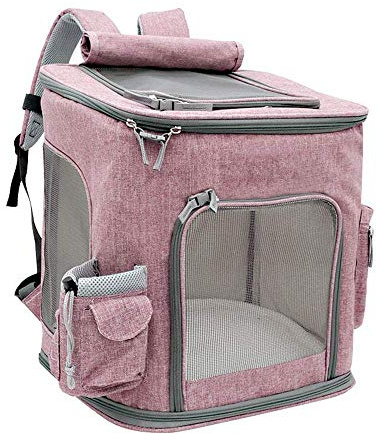 Yugoujiu Extra großer Haustier Rucksack 10 kg Hund Rucksack Sommer atmungsaktiv aus Tragetasche zusammenklappbaren Katzenrucksack,Hellrosa,L (Haustiergebrauch innerhalb von 10kg)