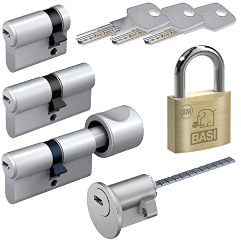 BASI | BM Schließzylinder | gleichschließend und frei kombinierbar | Viele Längen verfügbar | Wendeschlüssel | Profilzylinder für Haus und Wohnung | Halbzylinder A:10 mm B:30 mm