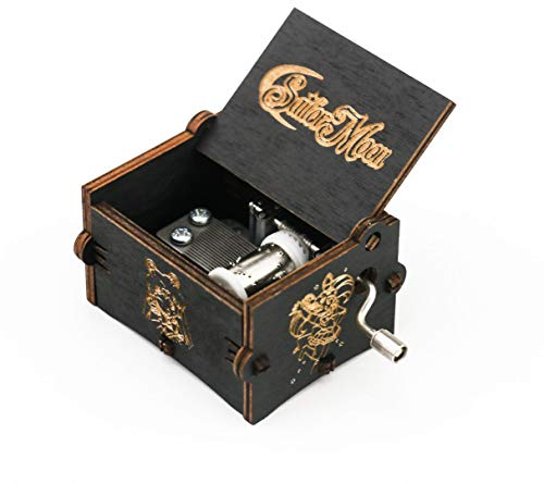 Caja de música de madera tallada con manivela, regalo musical, juego de densidad de luz de luna, color negro