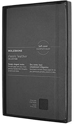 Moleskine Leather Notebook, Taccuino in Pelle Pagina a Righe, Edizione Limitata con Cofanetto e Coperchio Trasparente, Copertina Morbida, Formato Large 13 x 21 cm, Nero, 176 Pagine