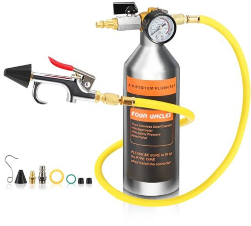 Four Uncles AC Flush Kit - Air Conditioner System Cleaning Tool Set med rostfritt stål kanister och nylonslang och spolspraypistol för R134a R12 R22 R410a R404a