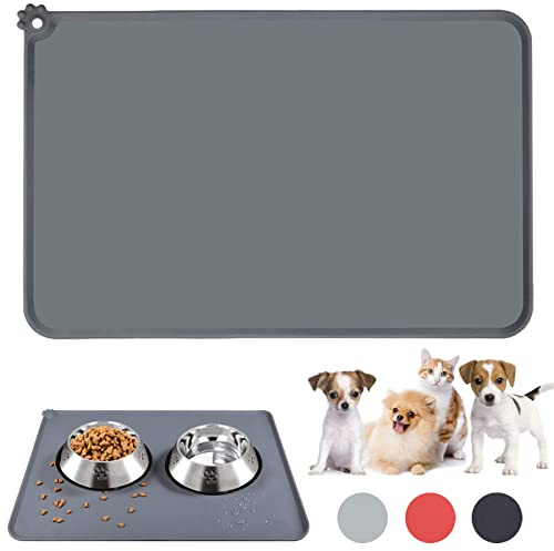 jiuhao hund katt mat matta skålmatta matningsmatta vattentät halkfri förhindrar matspill matta, silikon husdjursmatningsmatta torka rent, valpgummibricka droppmatta för golv stor (55 cm x 38 cm)