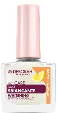 Deborah Milano - Smalto Trattamento Base Sbiancante Antigiallo, con Estratto di Limone, Azione Protettiva e Idratante, Illumina la Superficie Ungueale e Corregge le Discromie, 8.5 ml