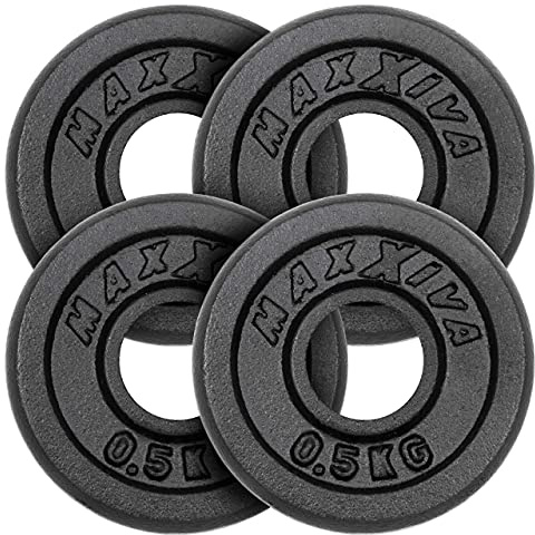 MAXXIVA Hantelscheiben 4er Set Gewichtsplatte je 0,5 kg Gusseisen schwarz 2 kg Fitness Krafttraining Bodybuilding Workout Gewichtheben Reha-Sport