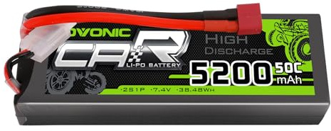 OVONIC 2s Lipo Akku 5200mAh 50C 7.4V mit Dean Style T Stecker für RC Auto Boot LKW Buggy Associated Team DIY Hobby