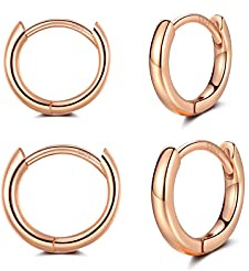 Creolen Rosegold Klein für Damen Herren Mädchen, Ohrringe Rosegold Creolen Set (8mm,10mm,12mm) Knorpel Tragus Helix Silber Schmuck Schlafen Ohrringe