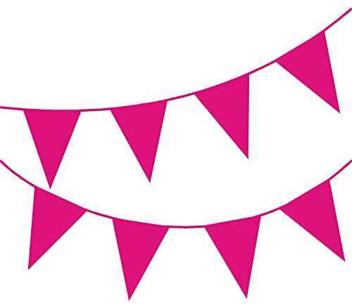 Happium Guirlande de fanions de 10 m de couleur unie pour décoration de fête (rose vif)