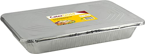 Catergold Large Rectangle Disposable Aluminium Foil Trays with Lids 52 x 33 x 8cm Approx (Single Tray), Silver