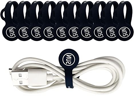 SUNFICON 10 Pack Magnetic Cable Clips Cable Organizers Earbuds Cords Clips Bookmark Whiteboard Noticeboard Fridge Magnets USB Cable Managers Keepers Ties Straps for Home Kitchen,Office,School, Black