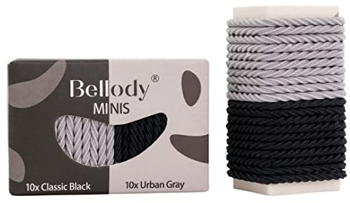 Bellody® Minis - Kleine Mini Haargummis für stylische Flechtfrisuren & kleine Zöpfe (20 Stück - Schwarz/Grau) - Damen Haargummis in verschiedenen Farben