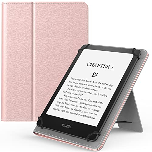 MoKo Universal Case für 6 Zoll, 6,8 Zoll, 7 Zoll eReaders Fire Tablet, Kindle/Kobo/Voyaga/Sony E-Book Tablet, PU Folio Lightweight Slim Cover Case, mit Handschlaufe/Kickstand, Roségold