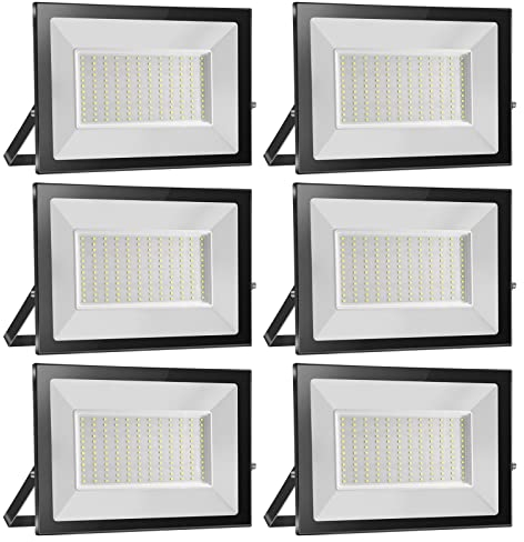 loyal 6er 150W LED Strahler Außen 15000LM, 3000K Warmweiß LED Fluter Flutlicht, IP65 wasserdicht Industriestrahler, Superhell LED Scheiwerfer, LED Außenstrahler für Garten Garage Sportplatz