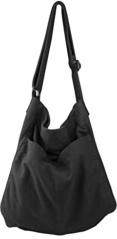 Canvas Hobo Crossbody Shoulder Tote Bag for Women and Men W/Multi-pocket Casual Purse Messenger Bags Travel Work (Black/607)
