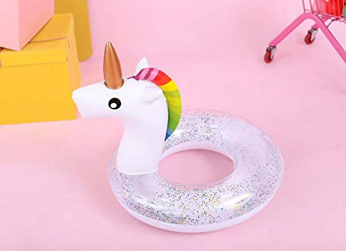 Aufblasbar Einhorn Schwimmring, Schwimmring Pool Wasserspielzeug Aufblasbar Schwimmring, Transparent Schwimmen Ring, für Erwachsene Kinder Mädchen (70)