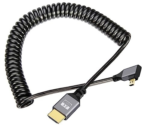 chenyang Cable de extensión Micro HDMI en espiral HDMI 1.4 a Micro HDMI en ángulo recto de 90 grados 4K 60Hz