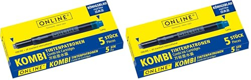 ONLINE 5x Recharges d'encre pour stylos-plumes I compatible avec LAMY, Pelikan etc I encre bleu royal I cartouches d'encre universelles pour stylo à plume et roller à cartouches, non effaçable