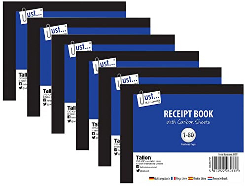 (Pack of 6) Receipt Book with Carbon Sheet| Numbered 1-80 Pages Duplicate Cash Receipt Book Perfect for The Self Employed and Taxis