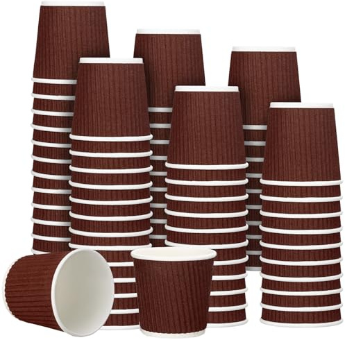 Yaomiao 200 Pcs 4 oz Disposable Espresso Coffee Cups Ripple Corrugated Paper Insulated Hot Cups for Party Cold Drinks Hot Beverage Tea(Coffee)