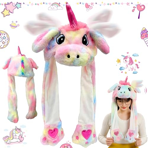 truee Einhorn Horn Hut, Plüsch Einhorn Hut, Beweglicher Ohr-Einhorn Hut, Einhornohren Hut, Kaninchen Hut Ohren Beweglicher Lustige Tier Ohr, Für Make-up-Party, süßes Geburtstagsgeschenk(Bunt)