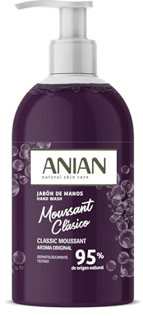 ANIAN - Jabón de Manos Moussant, 500 ml, para Todo Tipo de Piel, con Glicerina, Mantiene la Hidratación de la Dermis, Puede Usarse Varias Veces al Día, + 95% Ingredientes de Origen Natural