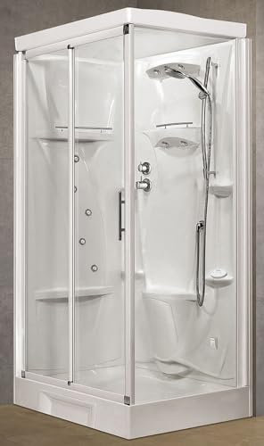 Novellini New Holiday 2P+F Hammam 120 x 80 cm Cabine de douche multifonction ouverture coulissante mitigeur thermostatique verre transparent profil blanc réversible bain à remous sauna hauteur 225,5