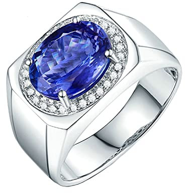 Bishilin Verlobungsring Herren Weißgold 750, Männer Ringe mit 3.5ct Oval Tansanit Siegelring Eheringe Hochzeit Ringe Nickelfrei Größe53 (16.9)