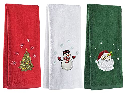 Kouoybt Christmas Hand Towels Set 3 Pack Kitchen Dish Towels Dishcloths for Bathroom Housewarming Gifts Decorations (Red White Green, Pack of 3)