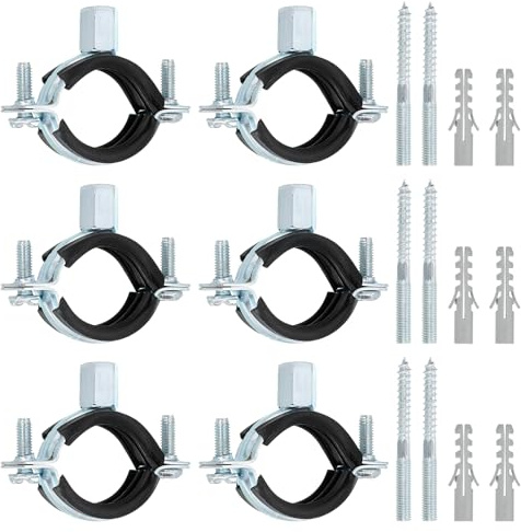 Sourcing Map 6 Pcs Adjustable Bracket Clamp, 1-1/4(32mm) Wall Ceiling Mount Split Ring Hanger Galvanized Iron Strap Support With Screw & Expansion Tube for Pipe Tube