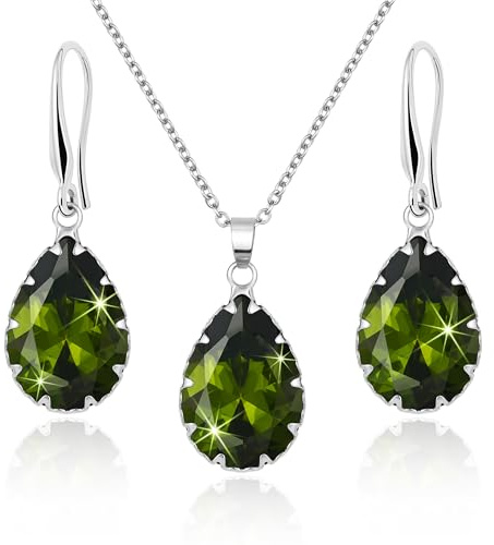 Linawe Schmuck Set, Brautschmuck Hochzeitsschmuck Braut Jewellery, Damenohrringe Ohrringe Hängend und Anhänger Kette Halskette Damen, Erhältlich in Silber, Gold und Roségold