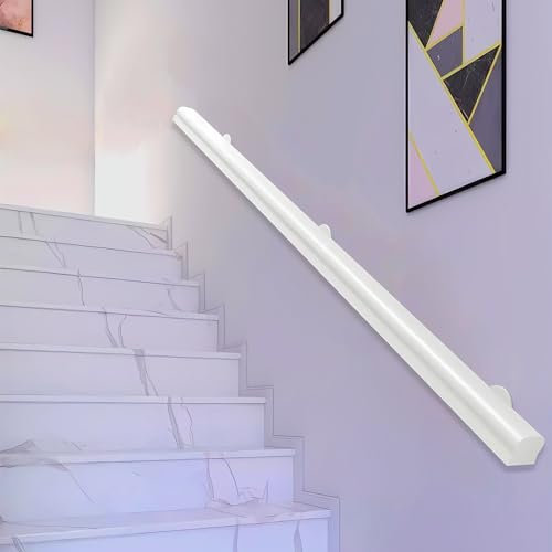 Wooden Stair Handrails 50-600cm, Wall Mount Elderly Railings Safety Hand Support Rail Corridor Rod, Wood Rail for Staircase, Lofts Decking Banister, Grab Bar Kit (White, 50cm)