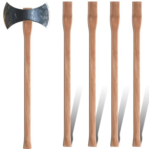 Lasnten 4 Pcs 36 Inches Double Bit Axe Handle Replacement Hickory Wood Axe Maul Handle, Complete Set with Wooden and Iron Wedges for Double Bit Hatchet