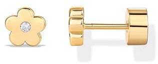 PAVOI 14K Yellow Gold Plated Mini Flower Earrings for Women with Cubic Zirconia - Dainty Floral Flatback Earrings - Floral Jewelry Screwback Stud