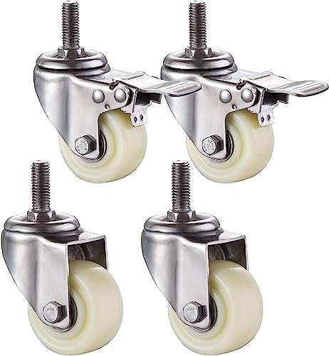 Lenkrollen, Plattenrollen, Transportrollen, Nylonrollen, Edelstahl 304, Lenkrollen Mit Bremsen, 360°-Drehung, Schwerlastrollen/2 No Brakes+2 Brakes/40Mm/M8