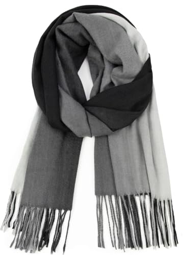 Glamexx24 Schal Damen Winterschal Gefühl Langer Schal mit Fransen Baumwolle Warm Herbst Winter Farbverlauf Deckenschal und Tücher 165x 70 cm